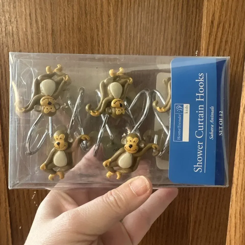 Set Of 12 Monkey Shower Curtain Hooks